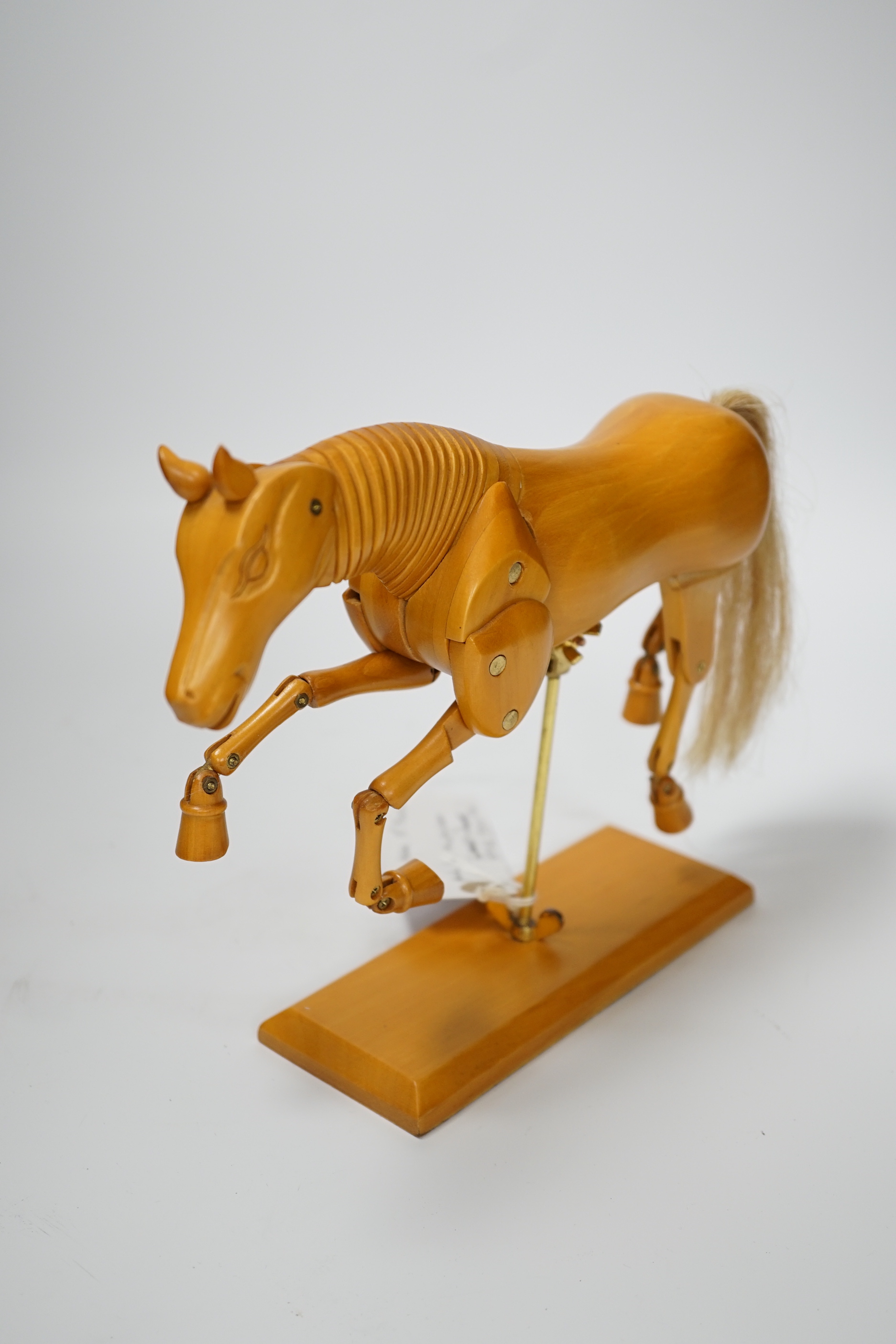 An artist's articulated wooden horse mannequin made from Alniphyllum Fortuneia (Fortune's Alder), 17cm high to middle of the back